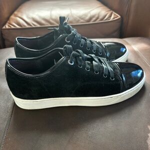 Lanvin Black Suede Sneakers with Glossy Patent Toe Size 10